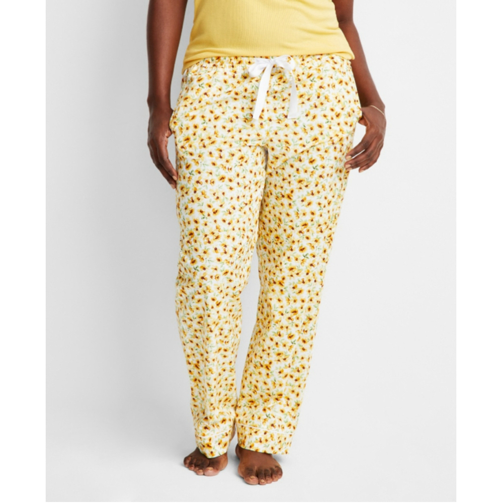 State of Day Medium Yellow Floral Printed Poplin Pajama Pants w/ Drawstring NWT